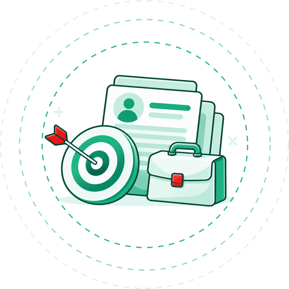 Customer documents, sales target and briefcase